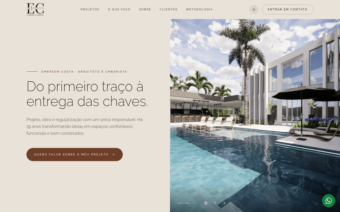 Captura de tela do site desenvolvido para Emerson Costa Arquitetura